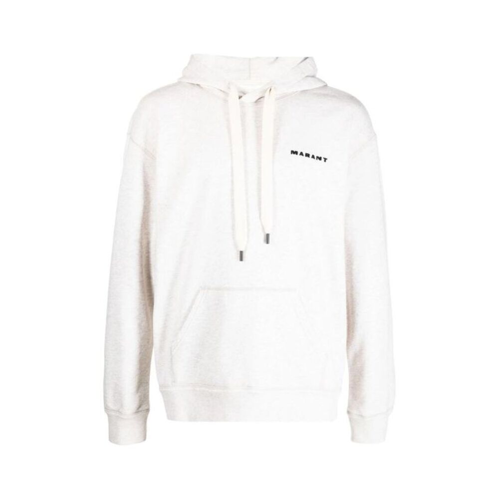ISABEL MARANT Embroidered Logo Cotton Hoodie Men Beige Sweaters & Cardigans